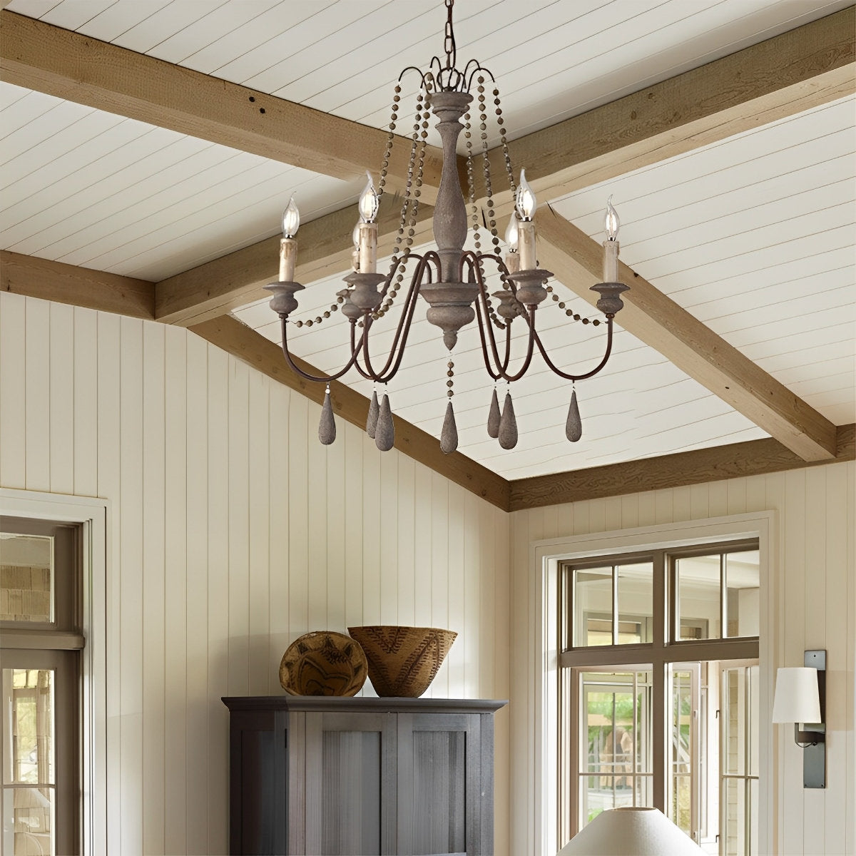 Rive Style Postmodern Luxury Beaded Wooden Metal Chandelier - Lamp Copper
