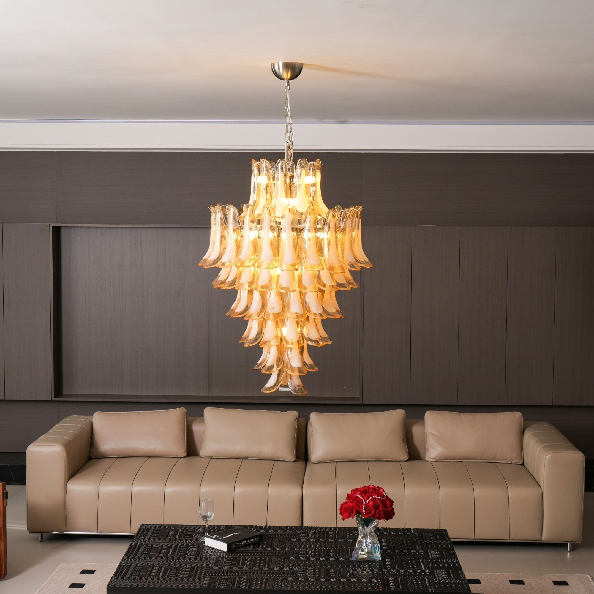 Aurora Chandelier Amber Murano Glass Petal Layered Luxury - Neutralighting