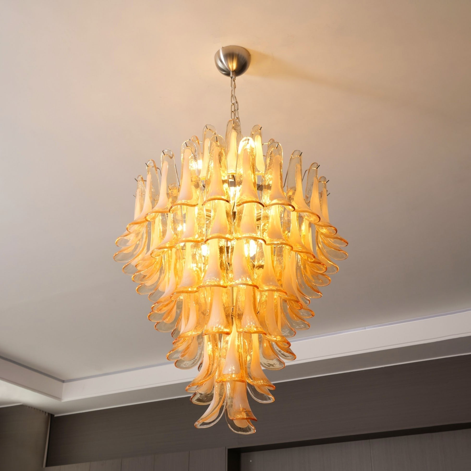 Aurora Chandelier Amber Murano Glass Petal Layered Luxury - Neutralighting