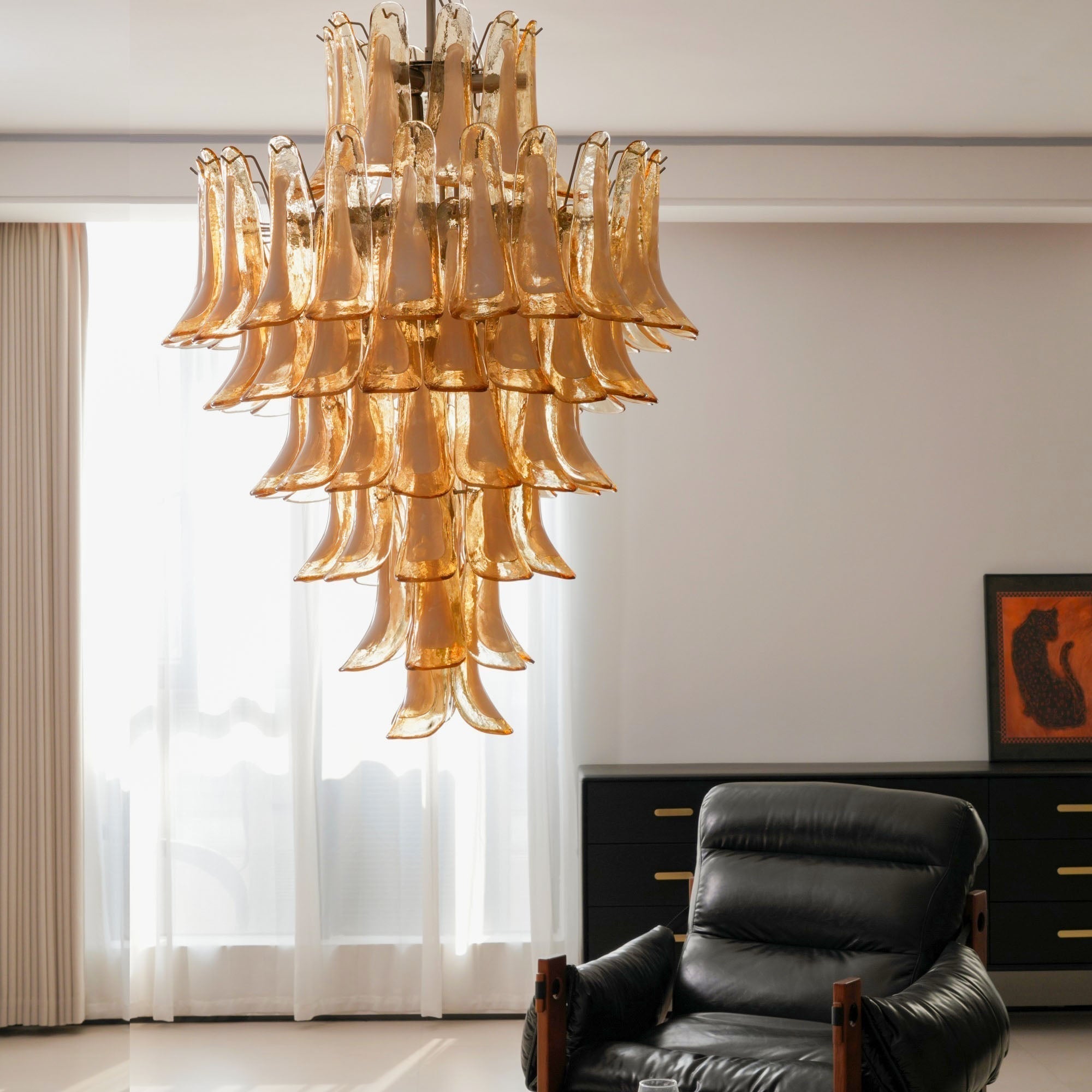 Aurora Chandelier Amber Murano Glass Petal Layered Luxury - Neutralighting
