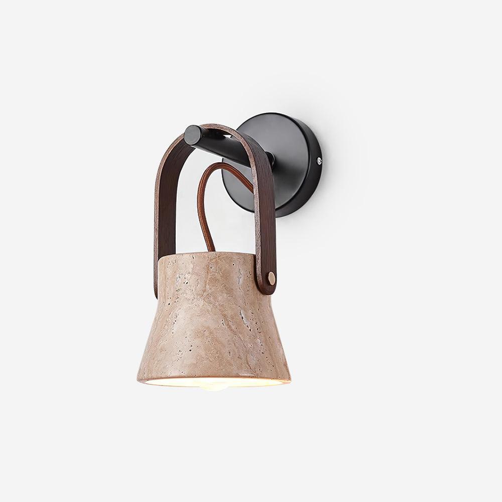 Wall Lamp Metal Body Wood Strap Travertine Shade Minimalist - Letslighting