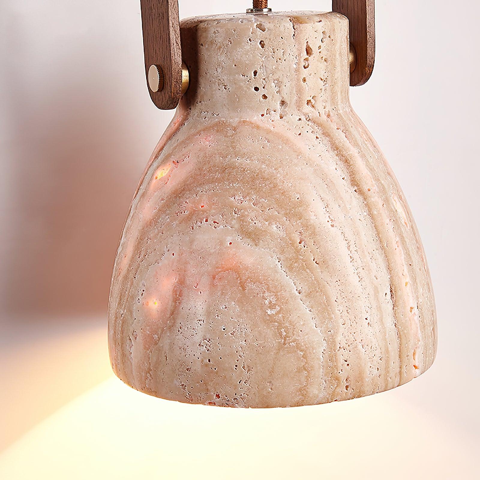 Wall Lamp Metal Body Wood Strap Travertine Shade Minimalist - Letslighting
