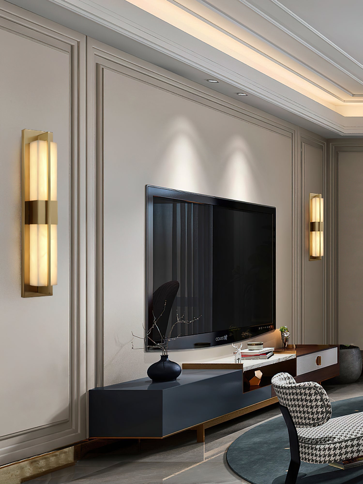 Yale LED Modern Minimalist Brass Alabaster Sconce Wall Lamp - Lamp Copper