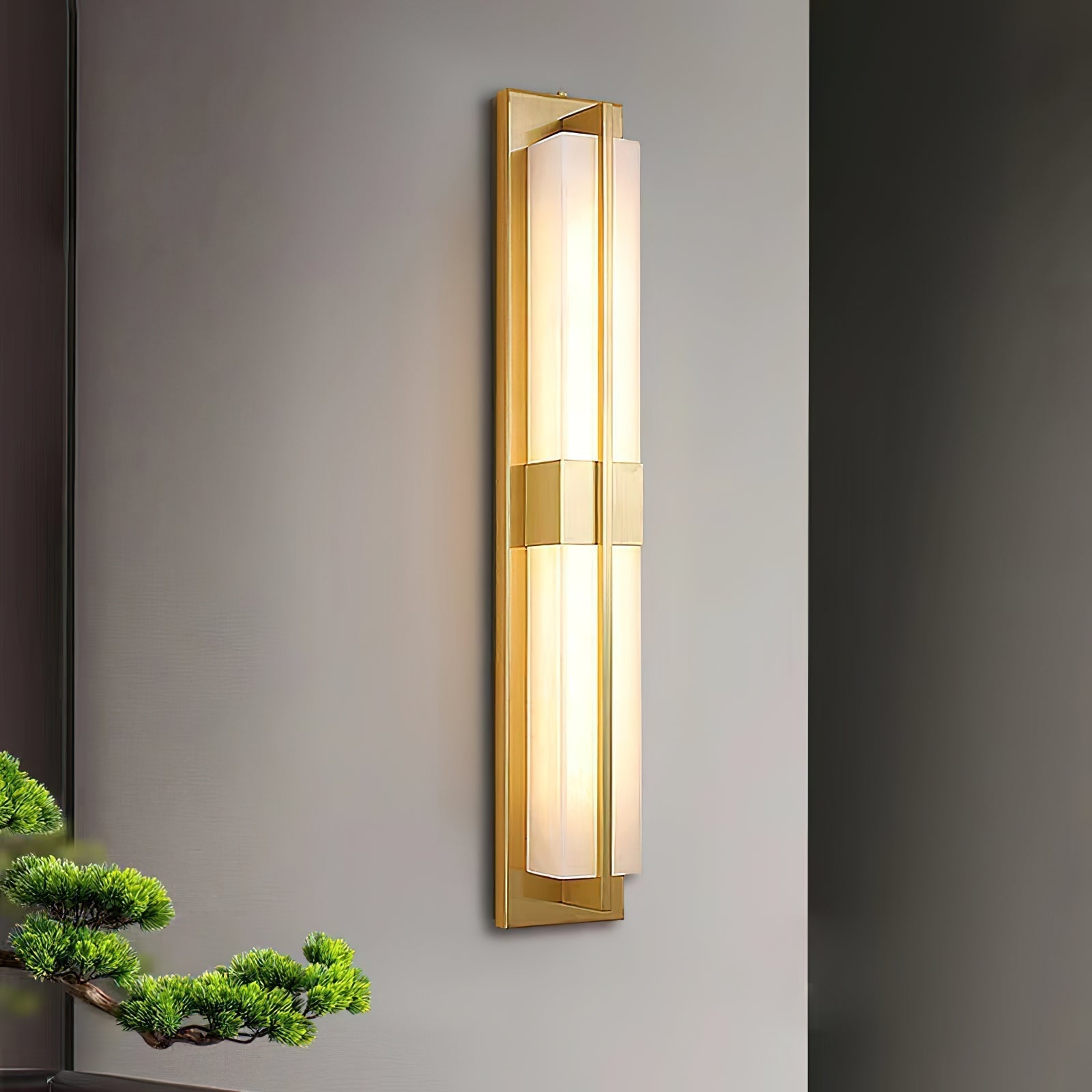 Yale LED Modern Minimalist Brass Alabaster Sconce Wall Lamp - Lamp Copper