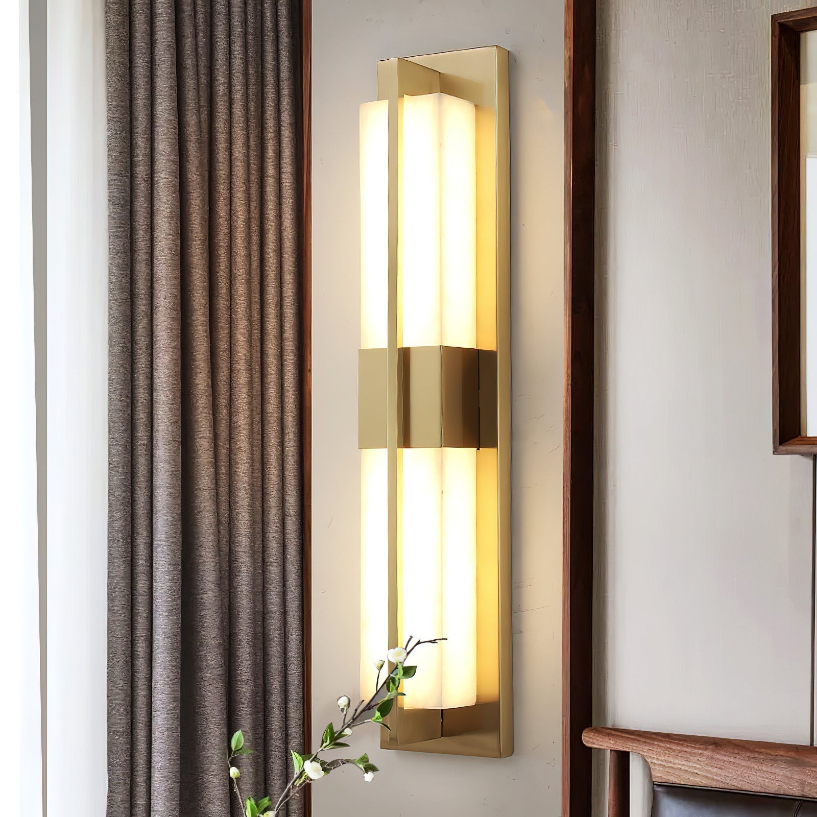 Yale LED Modern Minimalist Brass Alabaster Sconce Wall Lamp - Lamp Copper
