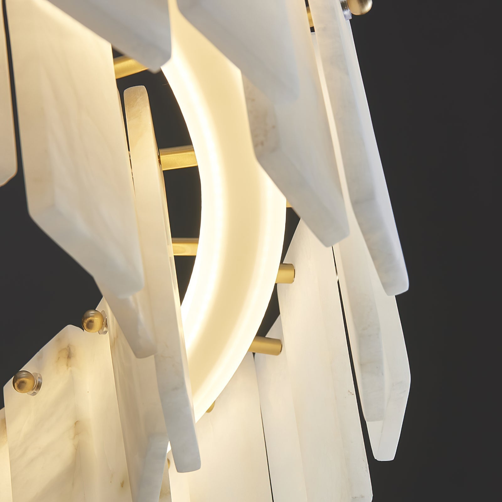 Aero Postmodern Luxury Round Brass Alabaster Chandelier - Lamp Copper