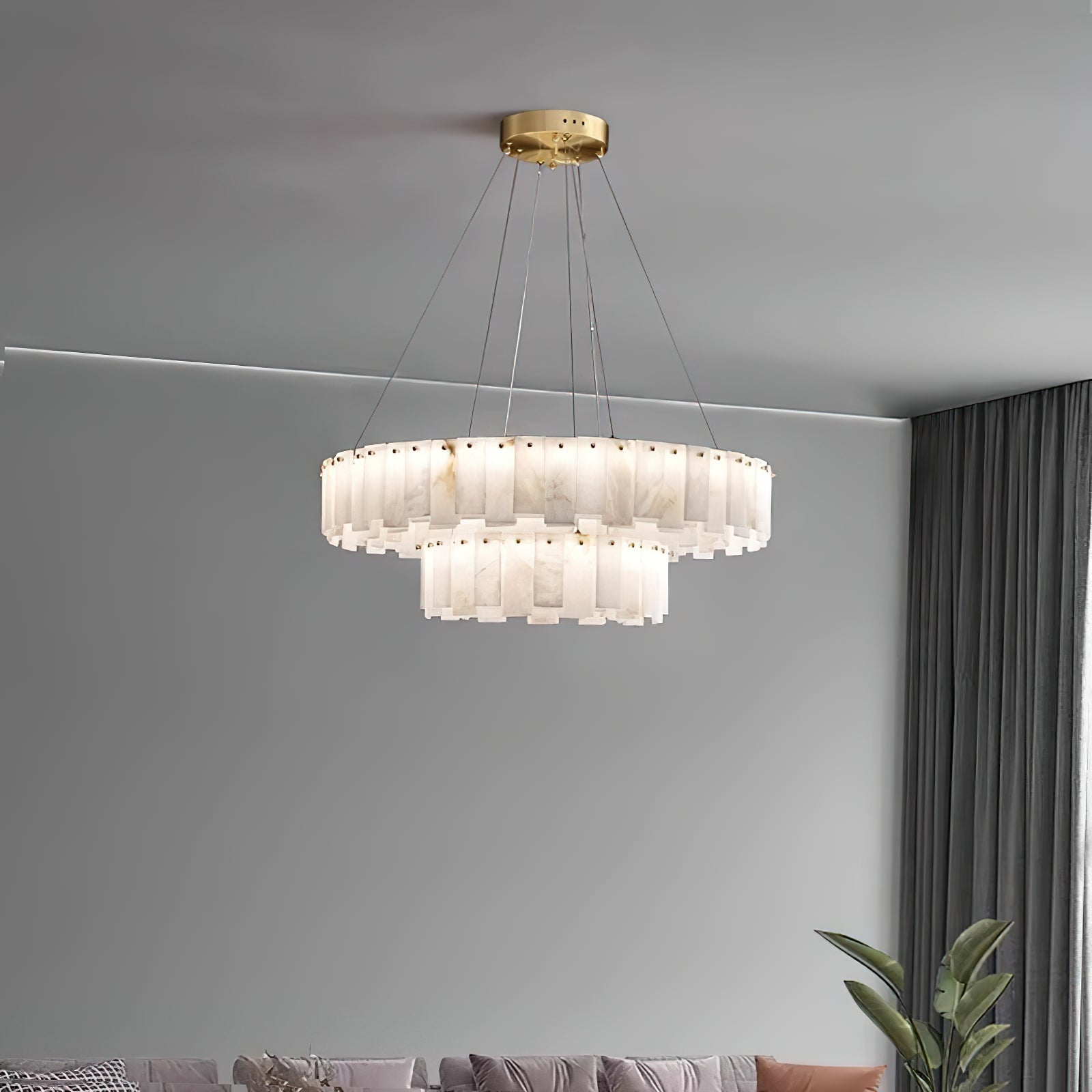 Aero Postmodern Luxury Round Brass Alabaster Chandelier - Lamp Copper