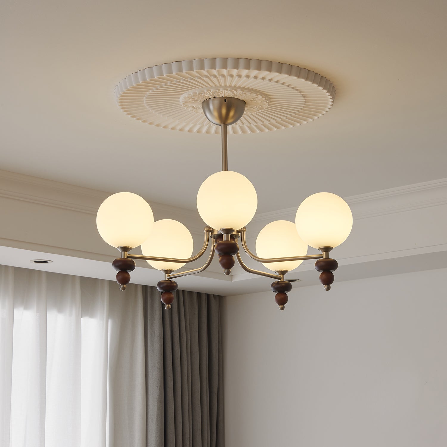 Celestial Sphere Walnut Chandelier - Blowlighting