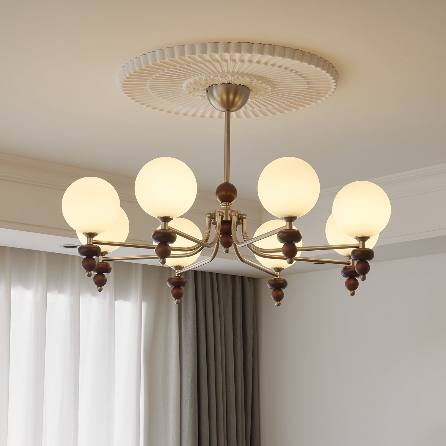Celestial Sphere Walnut Chandelier - Blowlighting