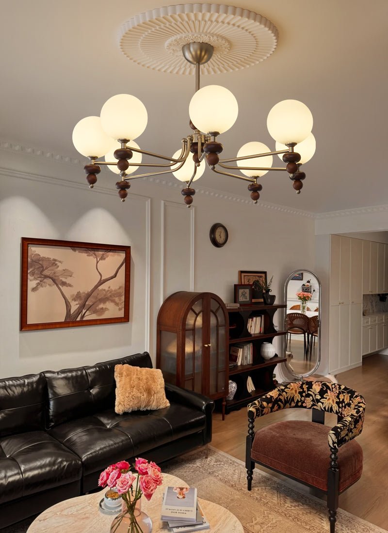 Celestial Sphere Walnut Chandelier - Blowlighting