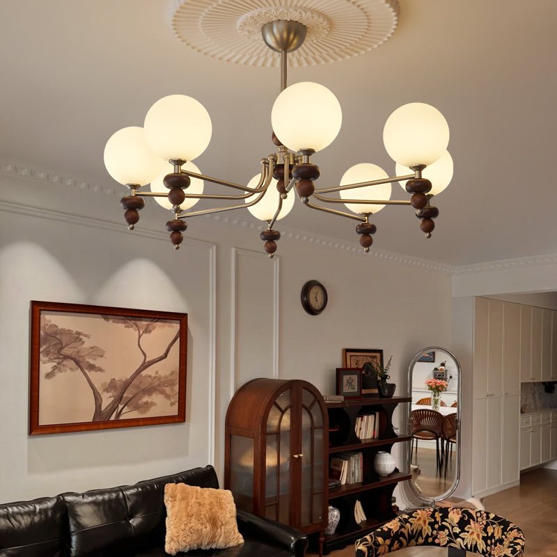 Celestial Sphere Walnut Chandelier - Blowlighting