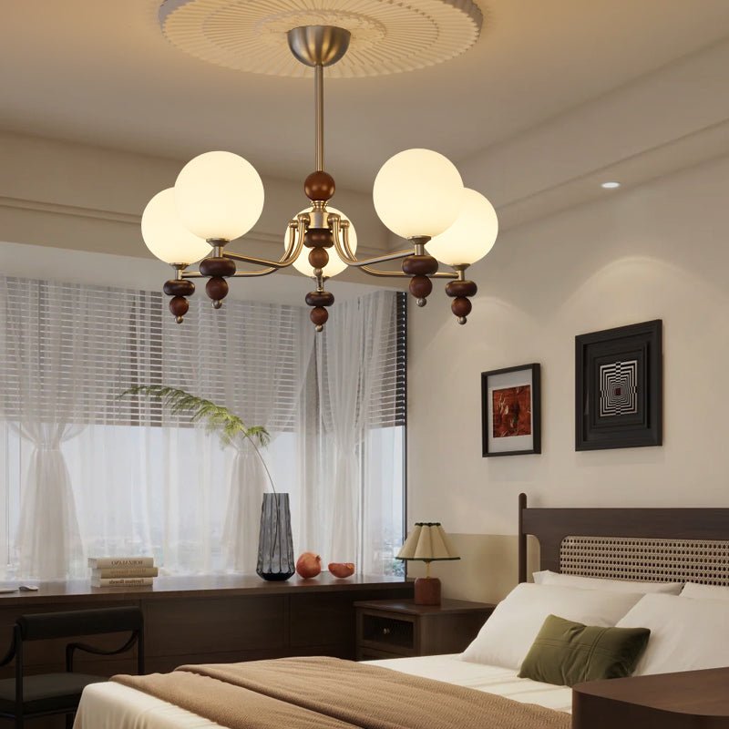 Celestial Sphere Walnut Chandelier - Blowlighting