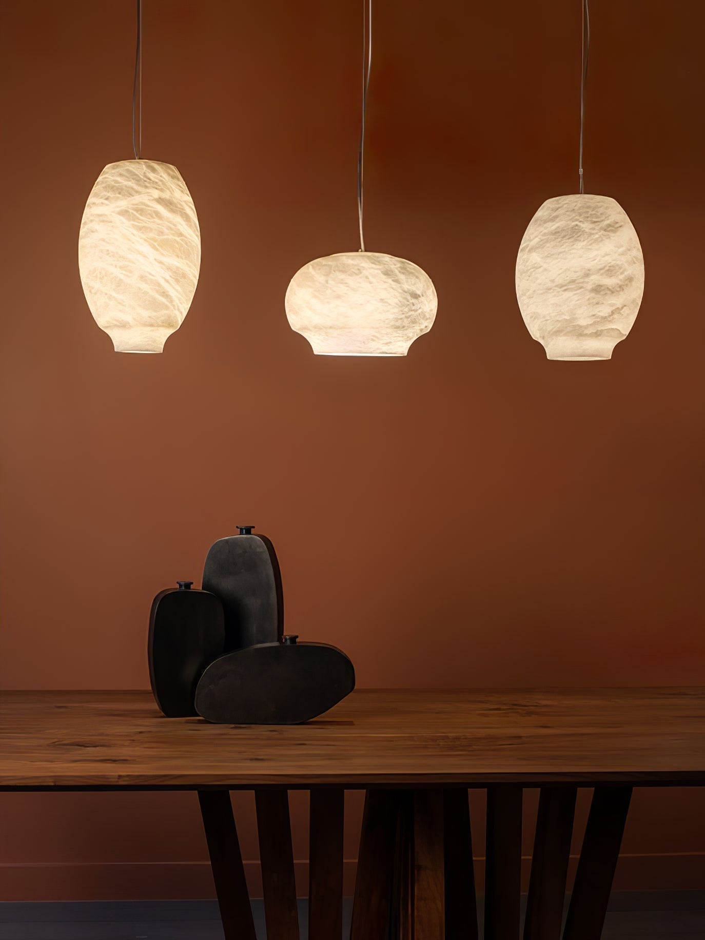 Miroir Modern Minimalist Alabaster Metal Pendant Lamp - Lamp Copper
