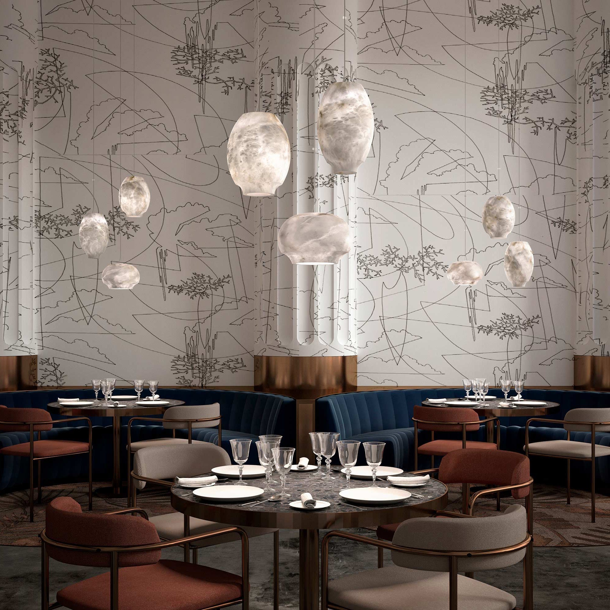 Miroir Modern Minimalist Alabaster Metal Pendant Lamp - Lamp Copper