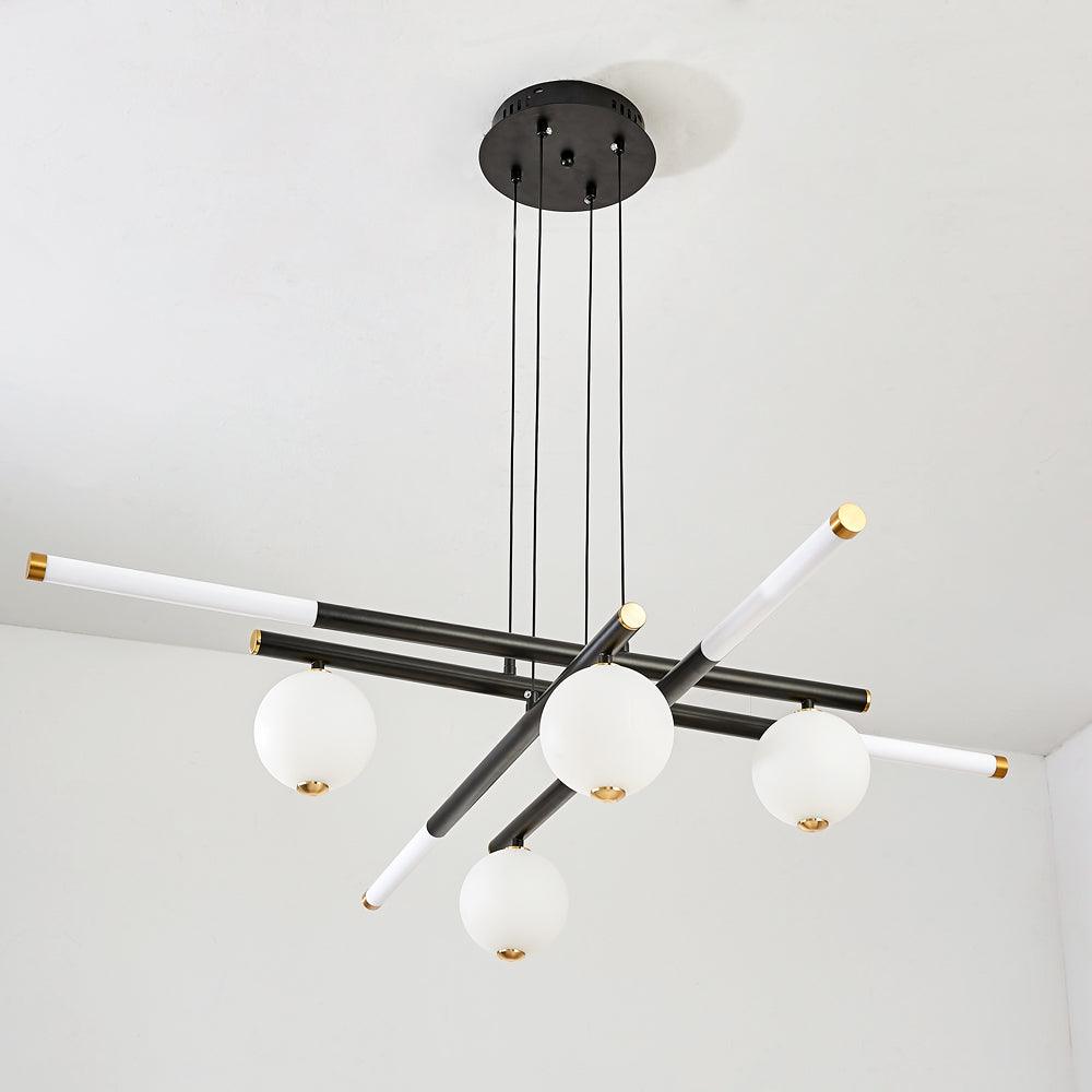 Chandelier Black White Rods and Globe Modern - Blowlighting