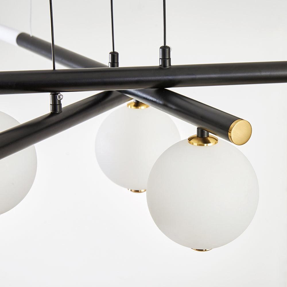 Chandelier Black White Rods and Globe Modern - Blowlighting