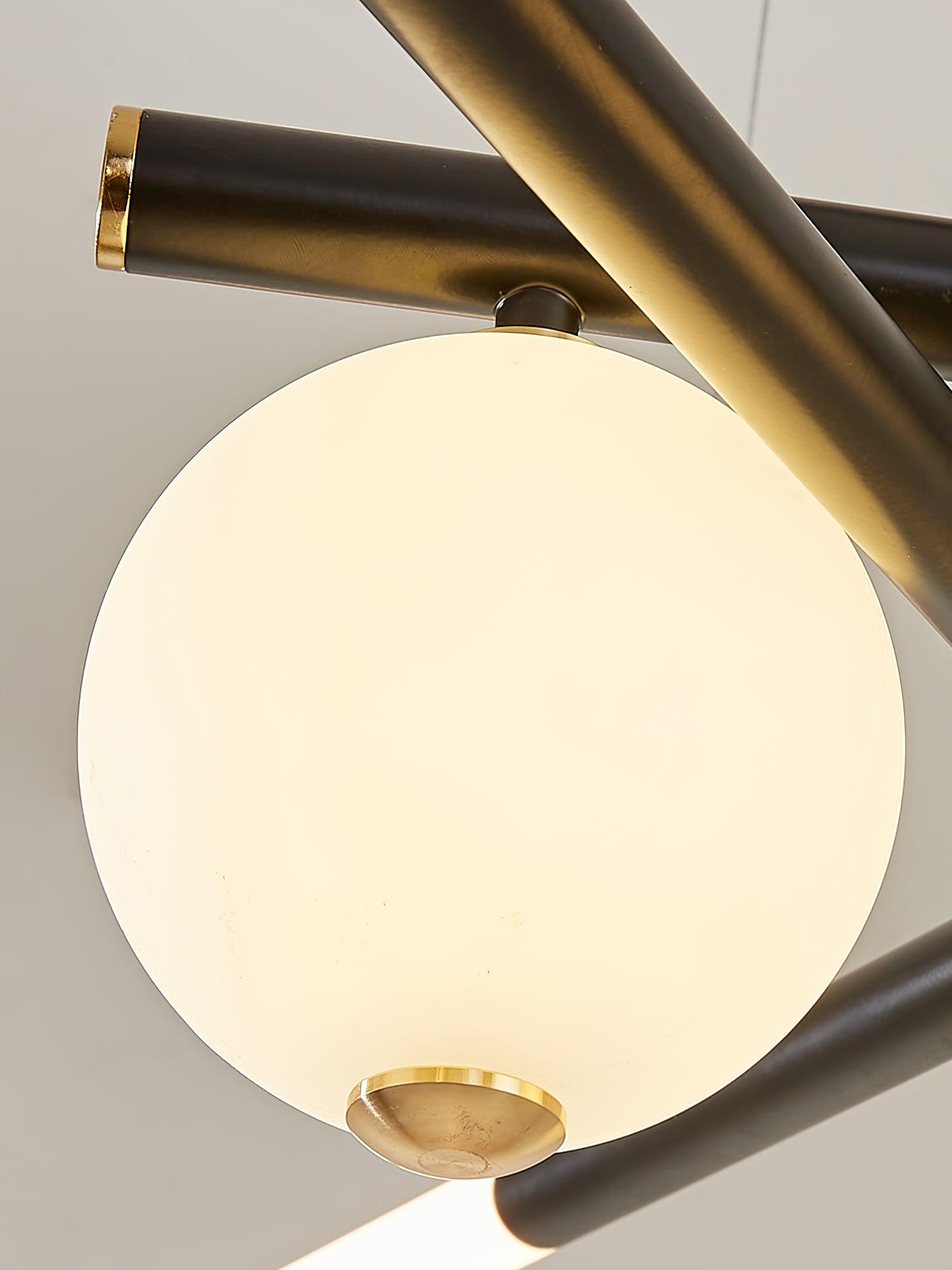 Chandelier Black White Rods and Globe Modern - Blowlighting