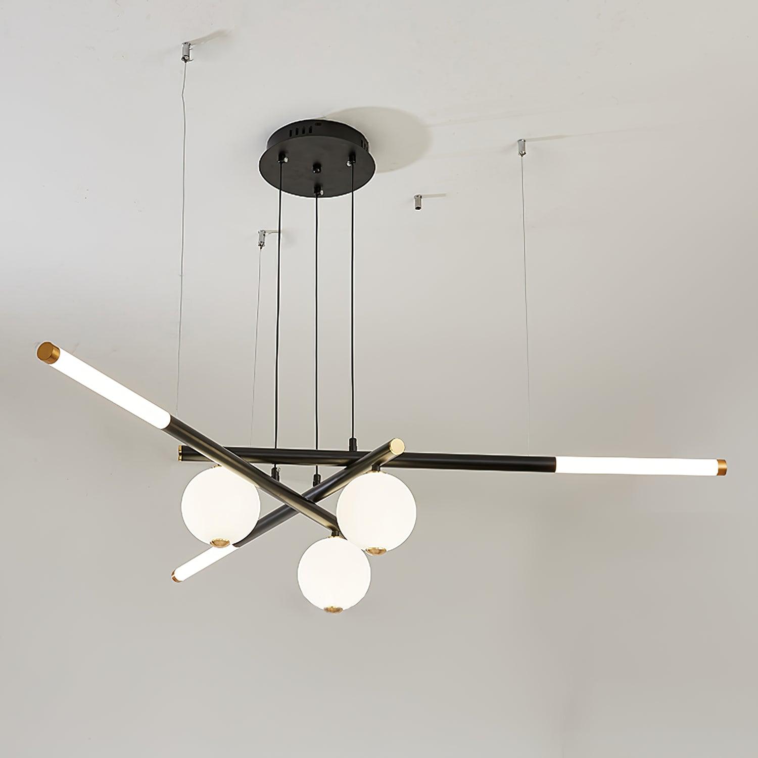 Chandelier Black White Rods and Globe Modern - Blowlighting