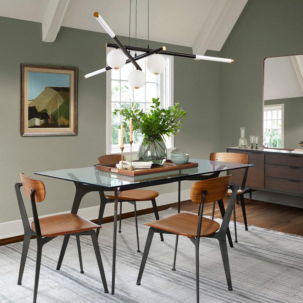 Chandelier Black White Rods and Globe Modern - Blowlighting