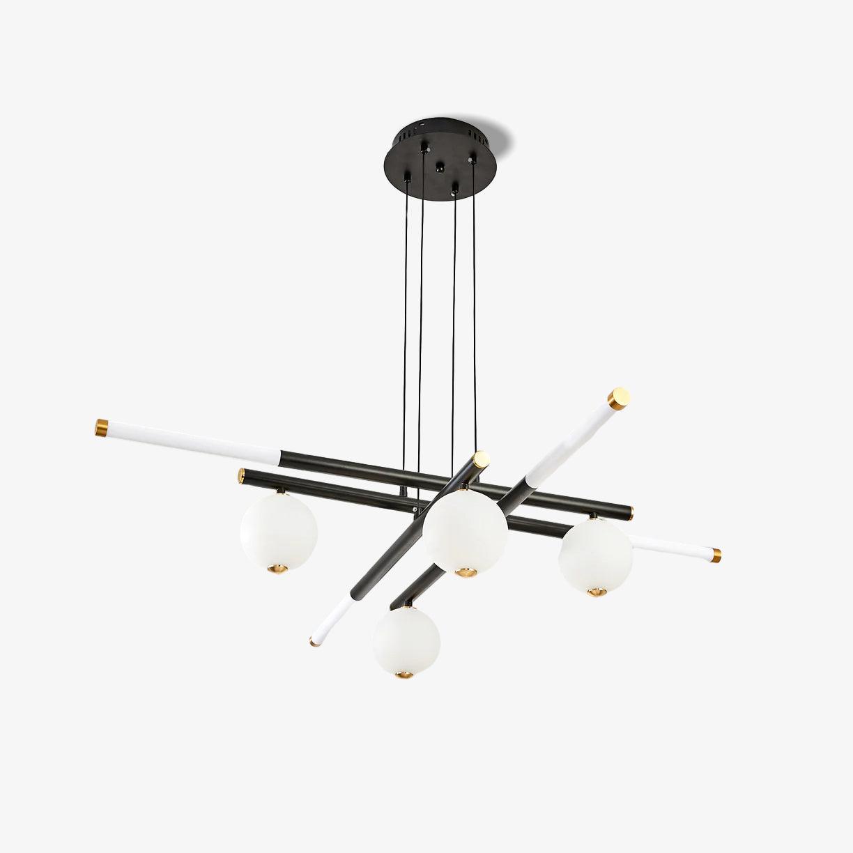 Chandelier Black White Rods and Globe Modern - Blowlighting