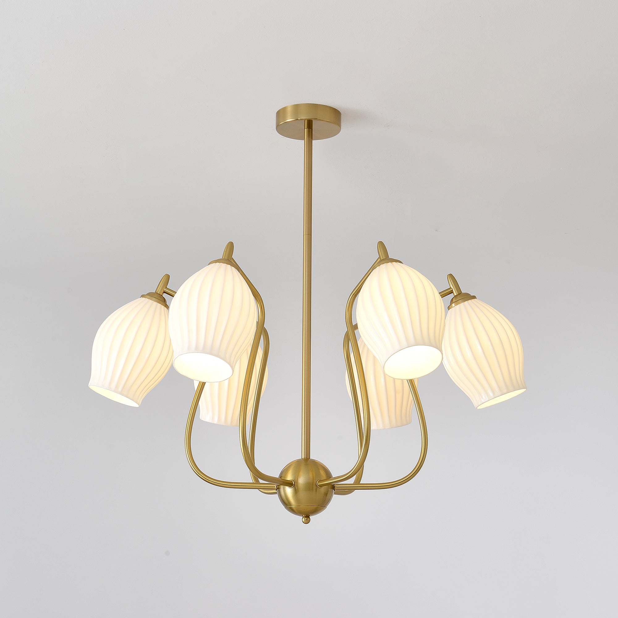 Lustra Chandelier Ceramic Ribbed Sculptural Glass Elegant - Letslighting