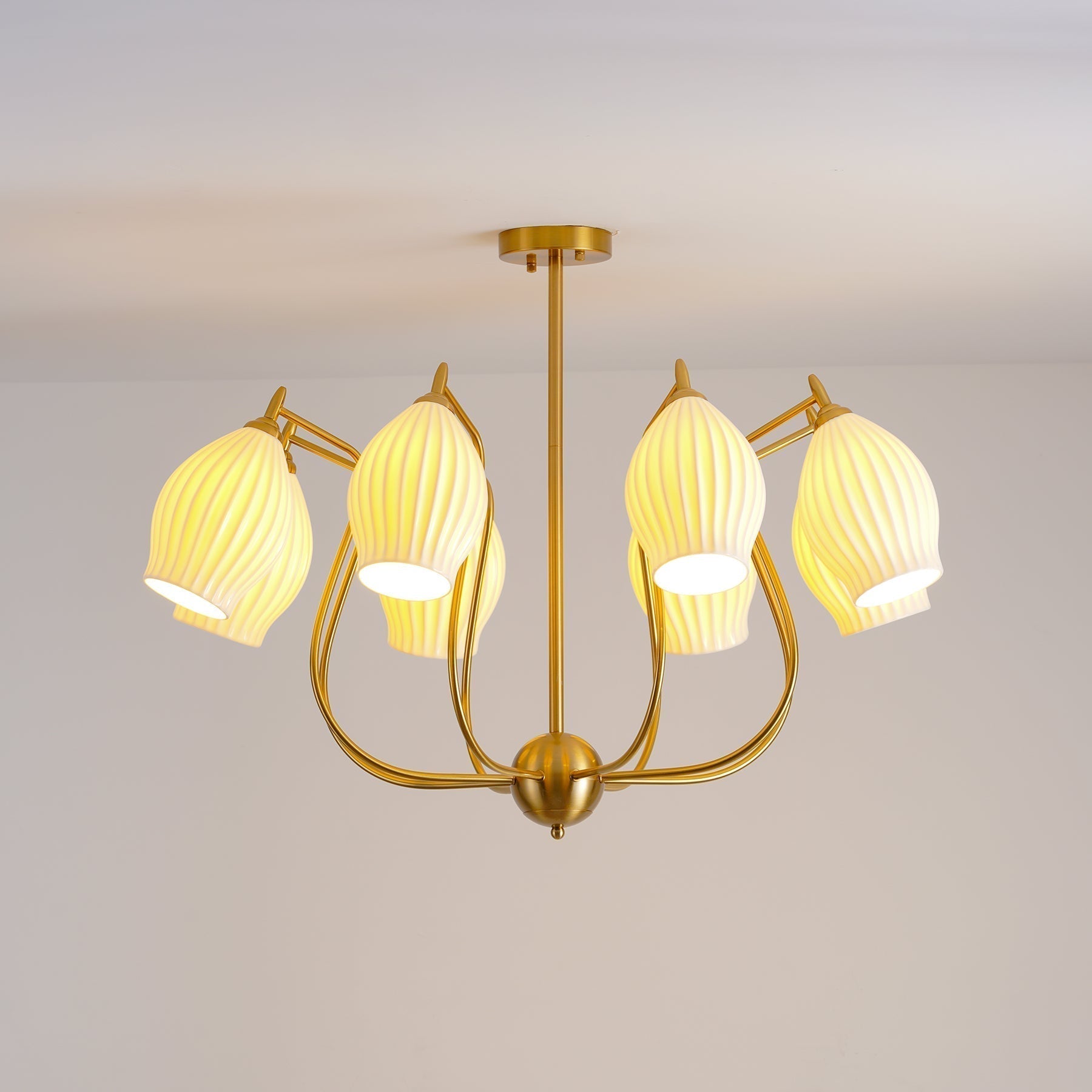 Lustra Chandelier Ceramic Ribbed Sculptural Glass Elegant - Letslighting