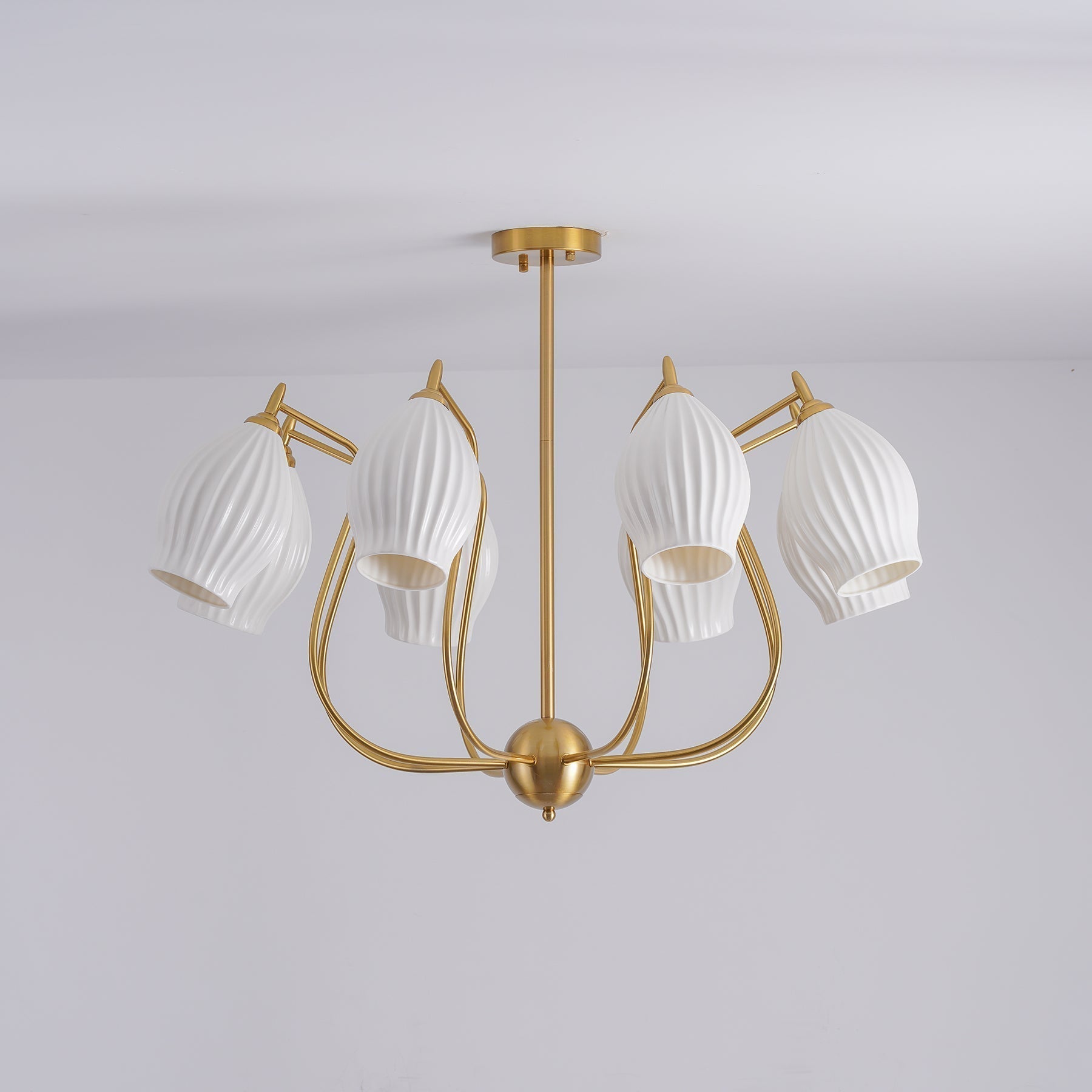 Lustra Chandelier Ceramic Ribbed Sculptural Glass Elegant - Letslighting
