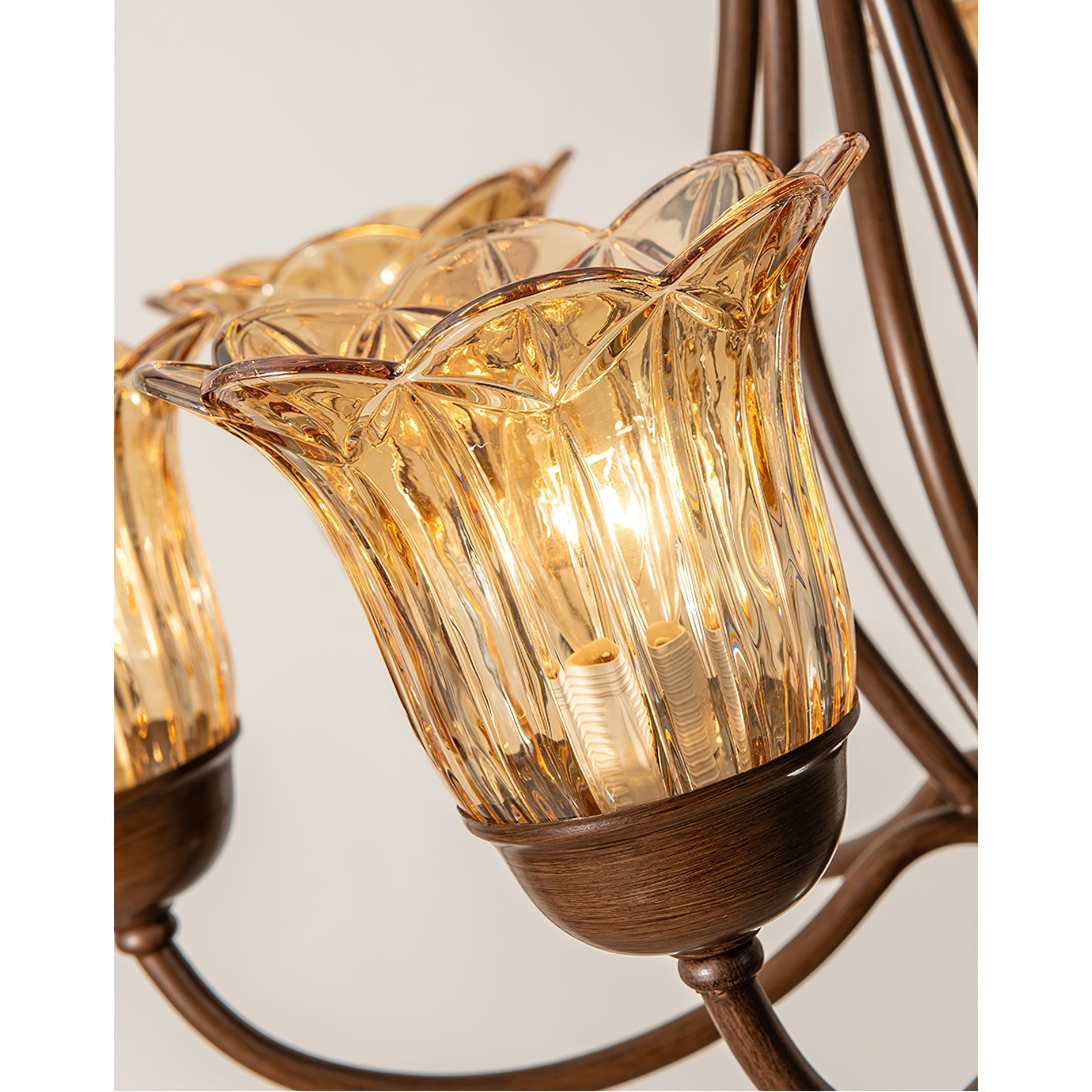 Brume Vintage Industrial Amber Metal Glass Chandelier - Lamp Copper