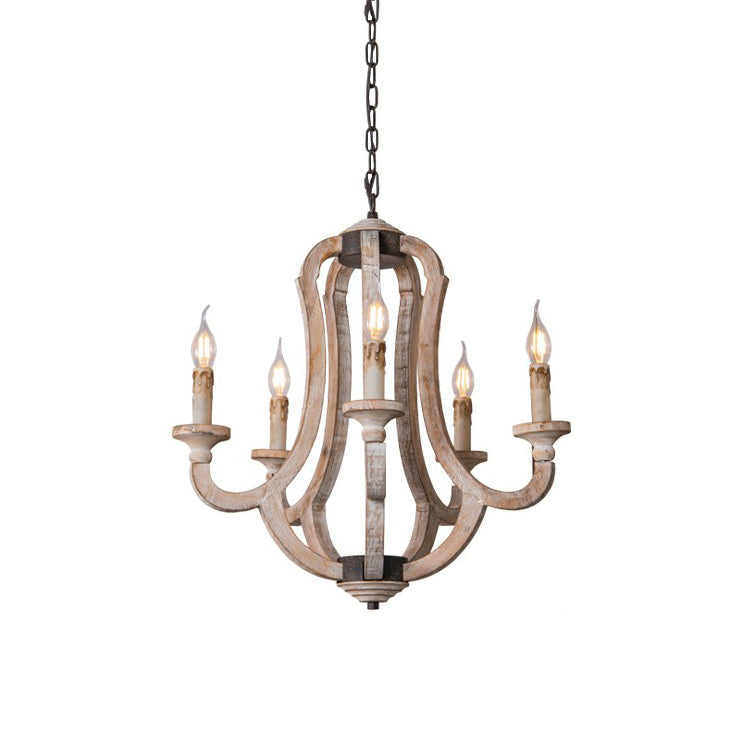 Myraean Vintage Industrial Hand-carved Wooden Chandelier - Lamp Copper