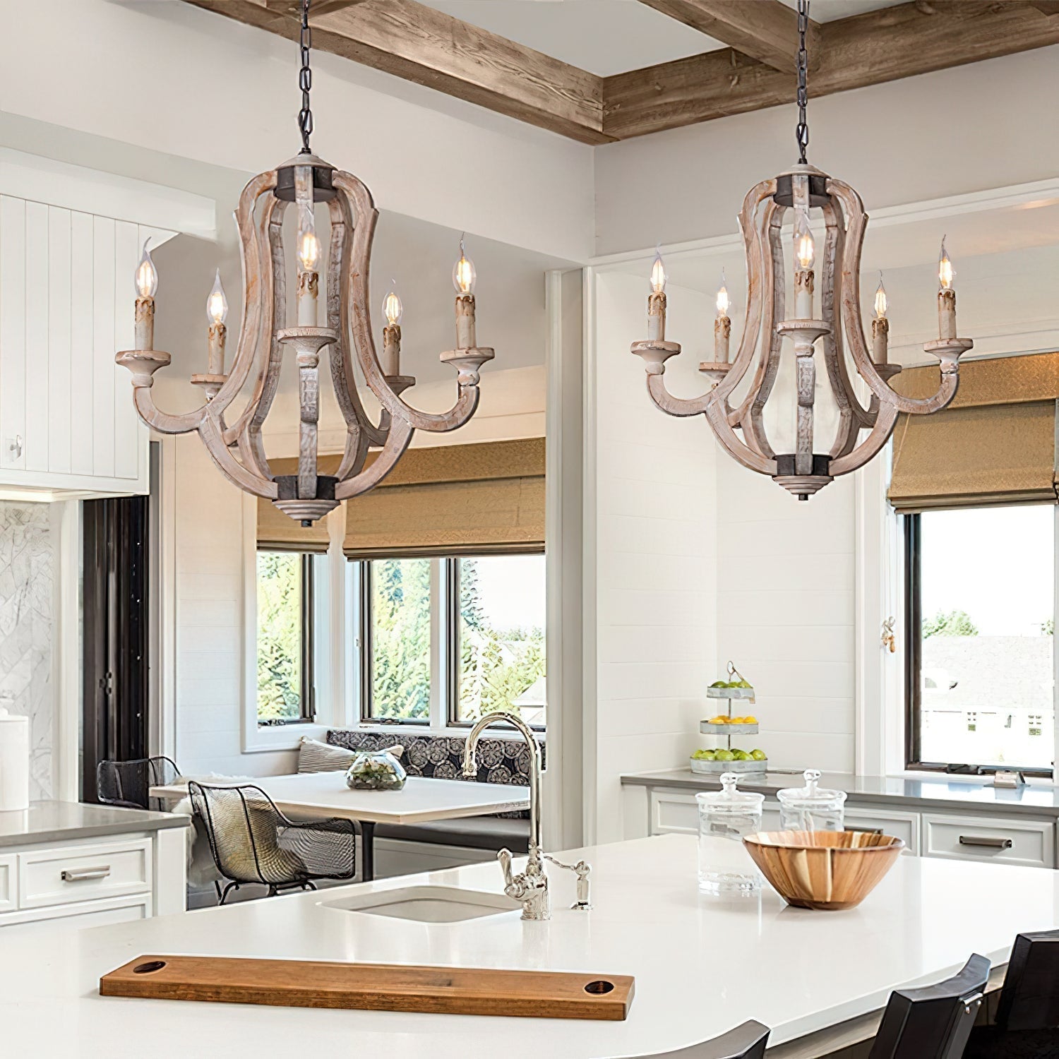 Myraean Vintage Industrial Hand-carved Wooden Chandelier - Lamp Copper