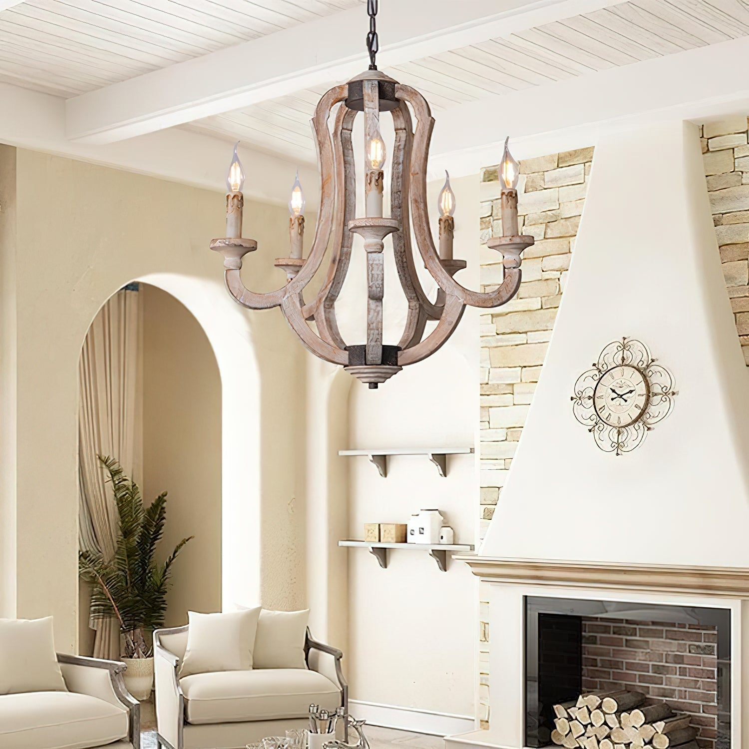 Myraean Vintage Industrial Hand-carved Wooden Chandelier - Lamp Copper