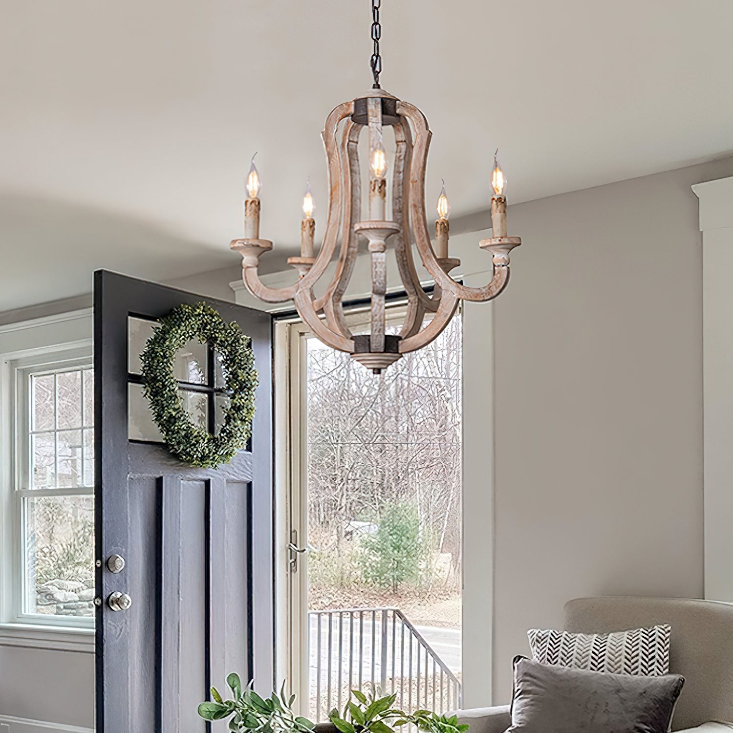Myraean Vintage Industrial Hand-carved Wooden Chandelier - Lamp Copper