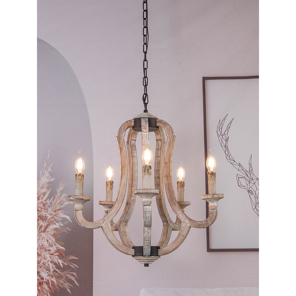 Myraean Vintage Industrial Hand-carved Wooden Chandelier - Lamp Copper