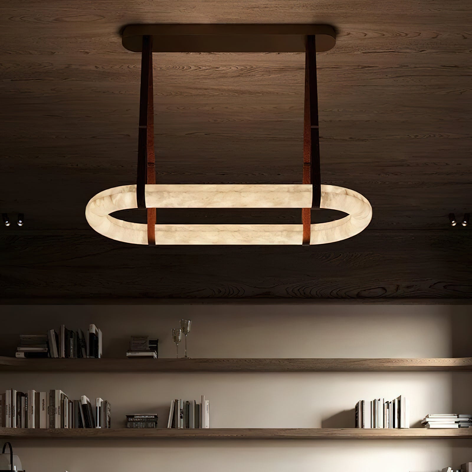 Vista Modern Minimalist Art Alabaster Metal Chandelier - Lamp Copper