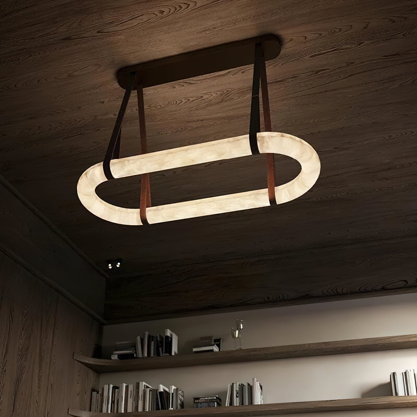 Vista Modern Minimalist Art Alabaster Metal Chandelier - Lamp Copper