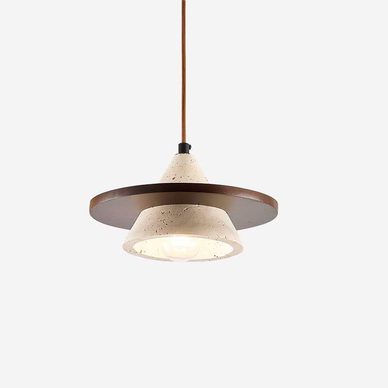 Ritta Pendant Light Wooen Disc Travertine - Letslighting