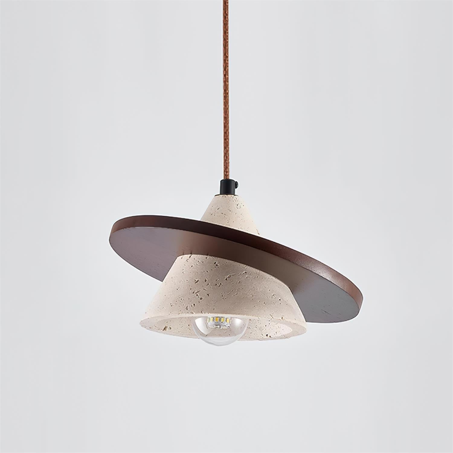 Ritta Pendant Light Wooen Disc Travertine - Letslighting