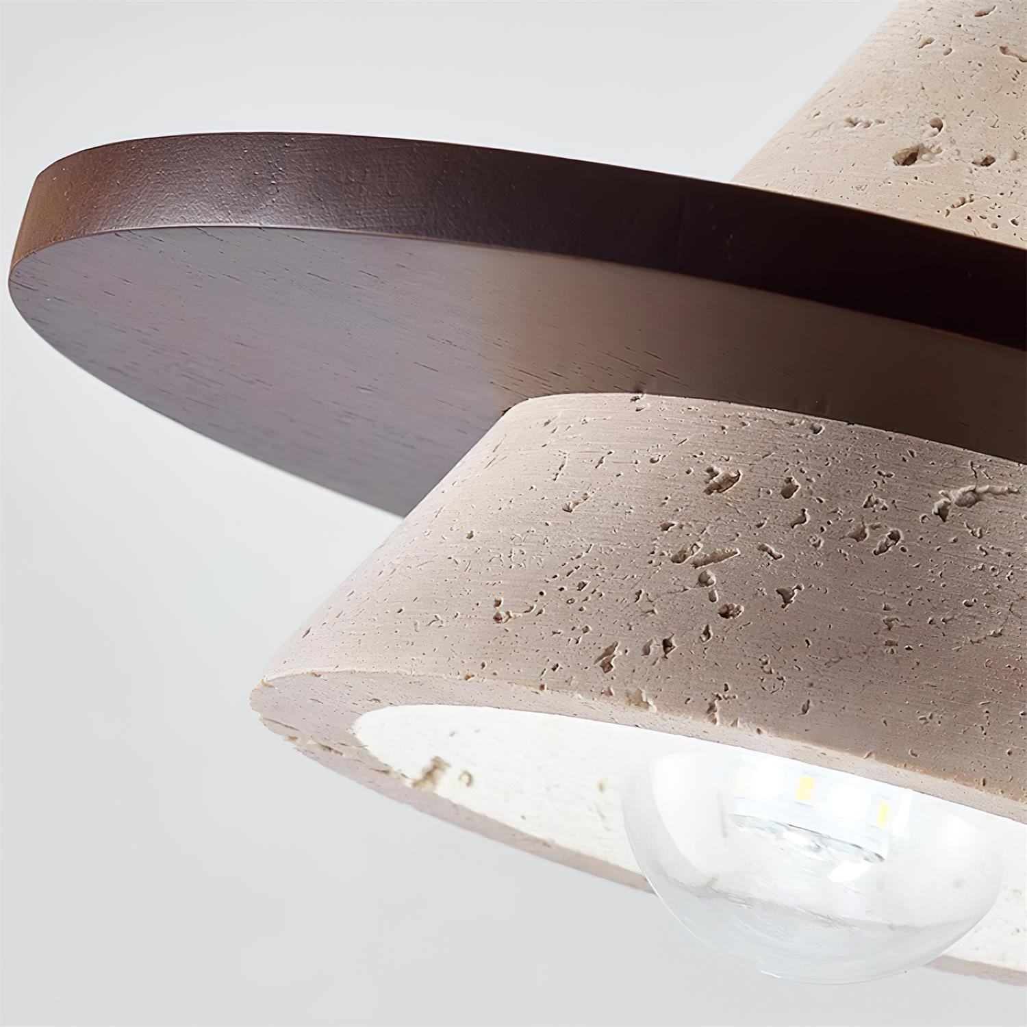 Ritta Pendant Light Wooen Disc Travertine - Letslighting