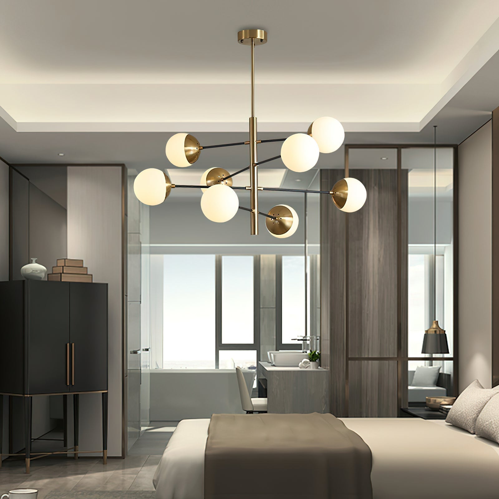 Ultra Modern Minimalist Brass Metal Glass Chandelier - Lamp Copper