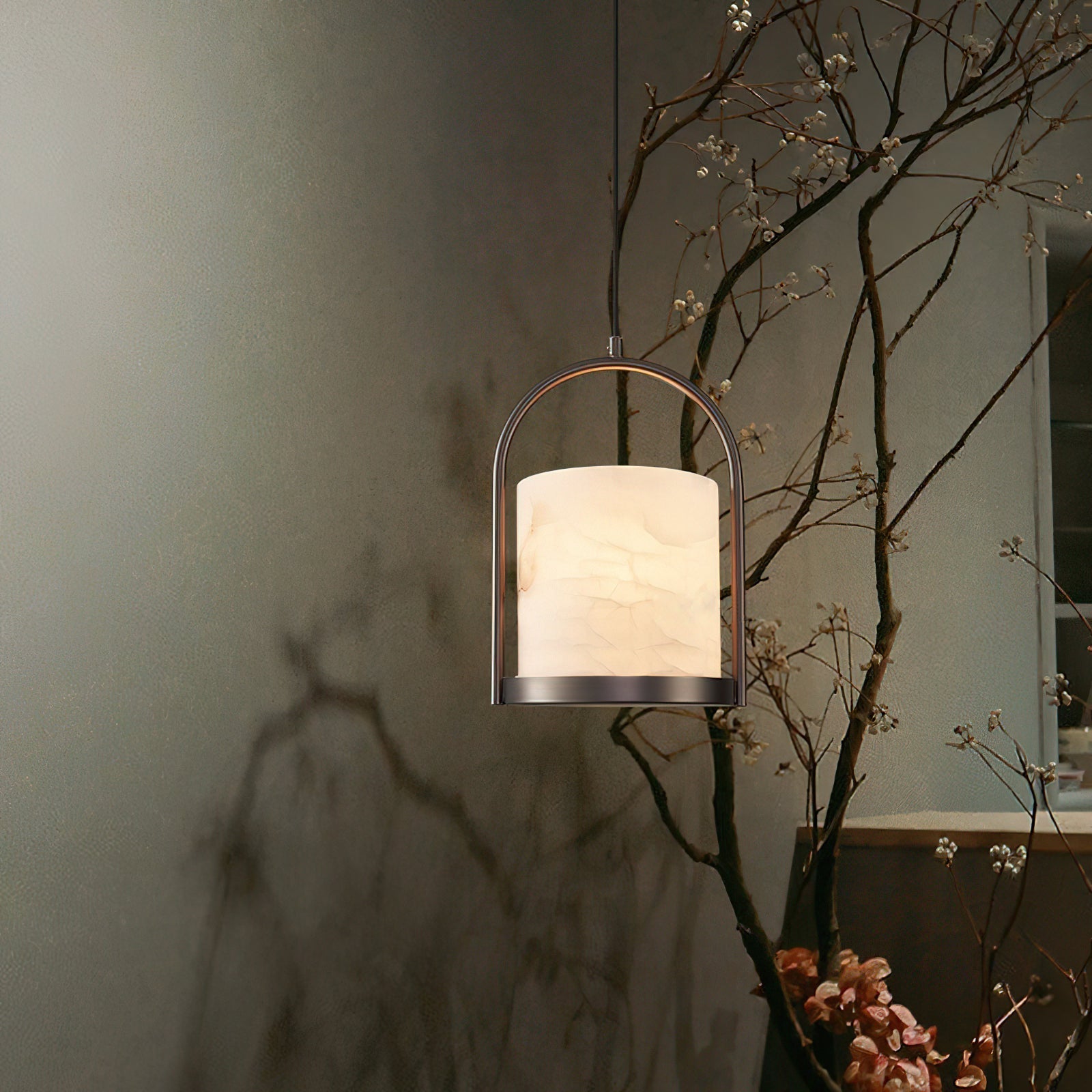 Jewel Modern Minimalist Brass Metal Alabaster Pendant Light - Lamp Copper