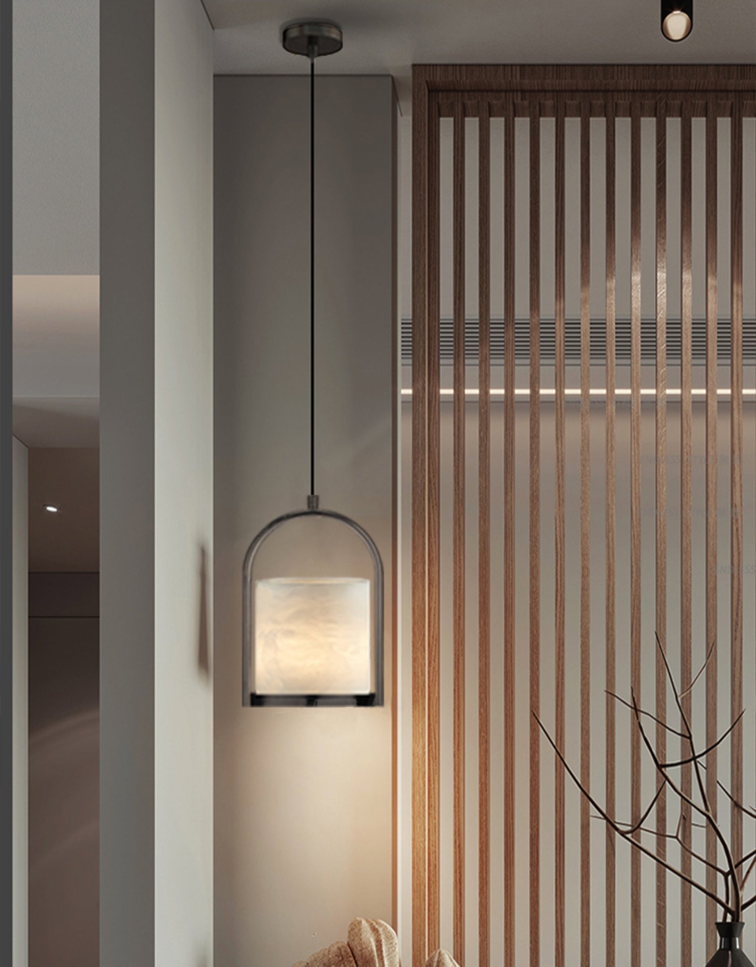 Jewel Modern Minimalist Brass Metal Alabaster Pendant Light - Lamp Copper