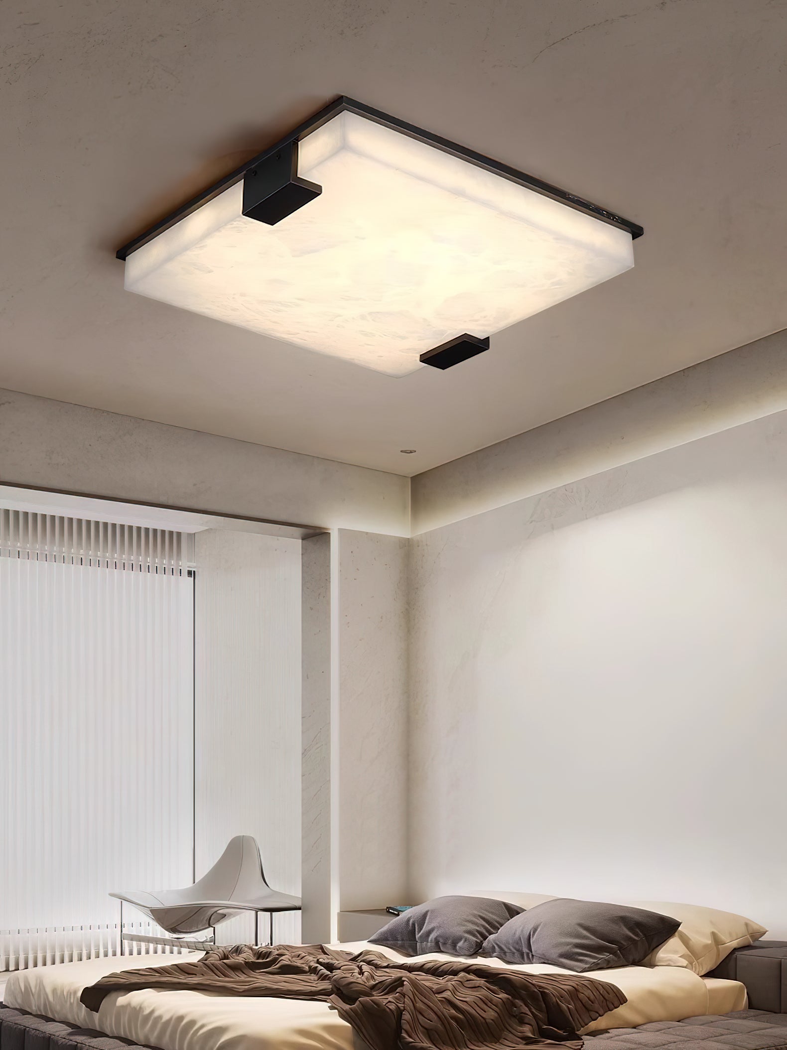 Muse Modern Minimalist Alabaster Flush Mount Ceiling Light - Lamp Copper