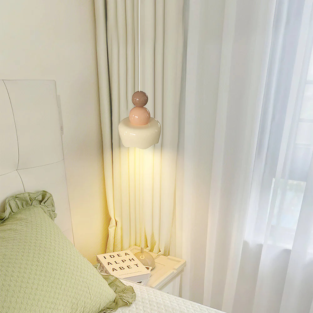 Morandi Bambola Pioggia Sole LED Lanpade a Sospensione Creama Resina Camera da Letto