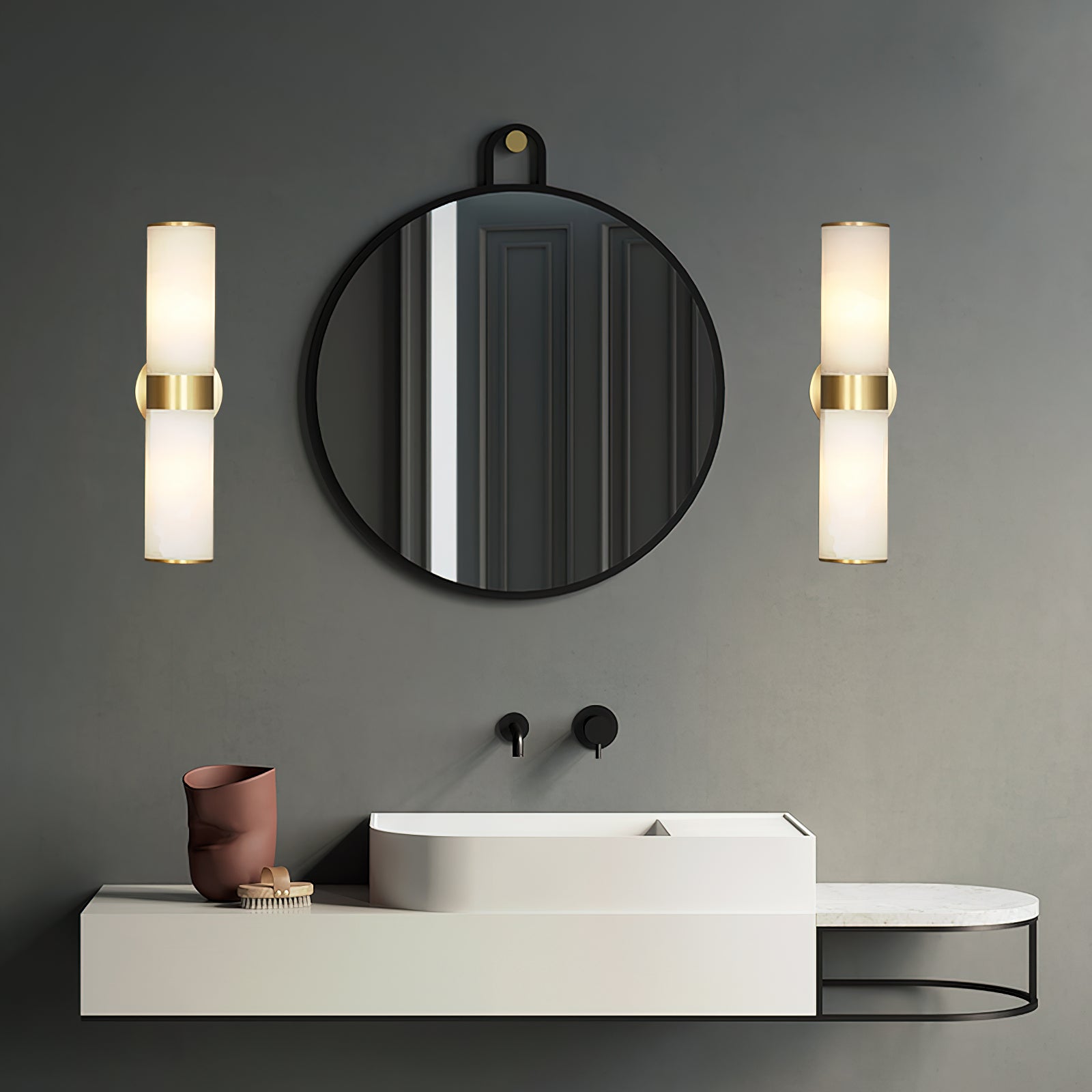 Sway Modern Minimalist Vanity Alabaster Sconce Wall Lamp - Lamp Copper