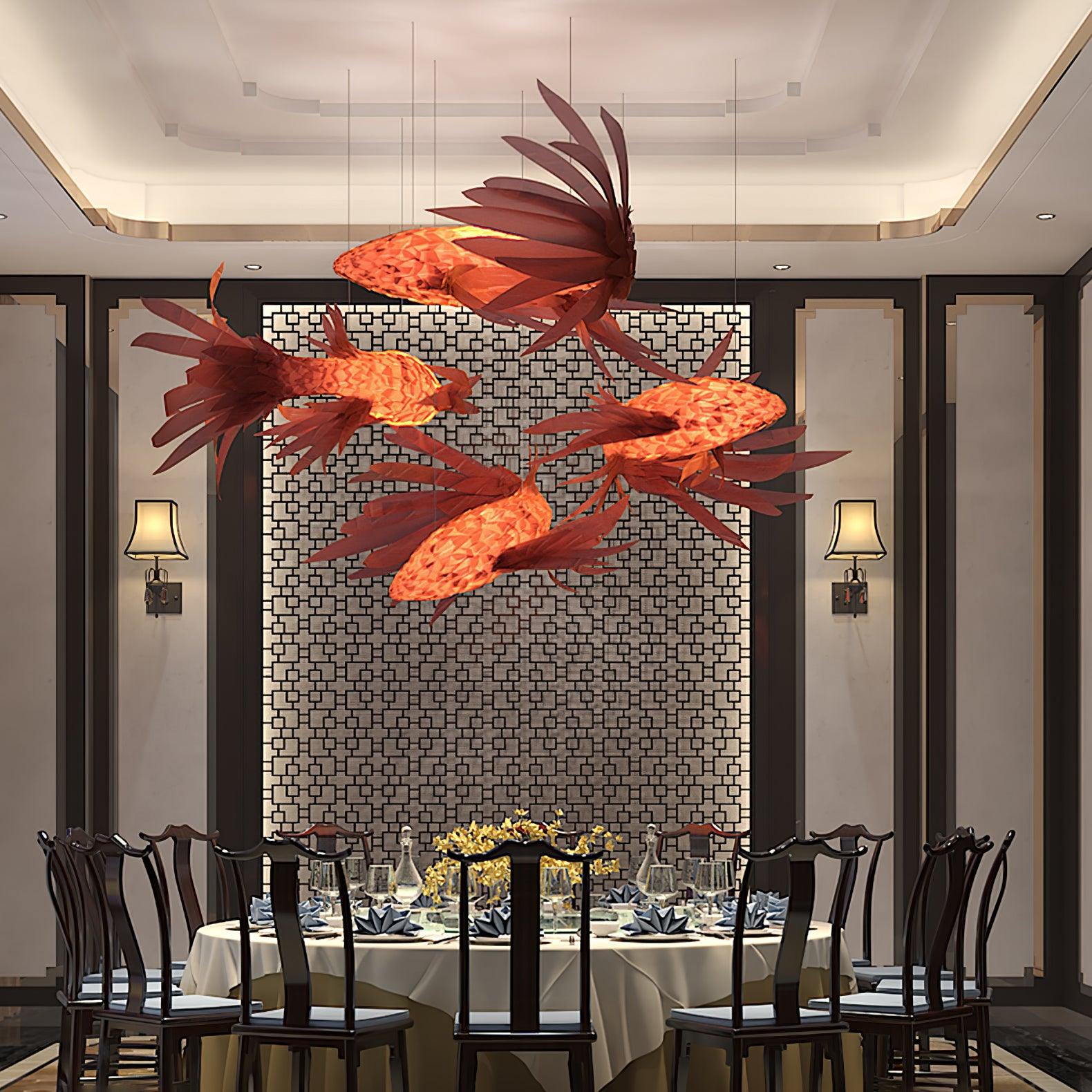 Vamararae Crimson Swirl Koi Pendant Light - Blowlighting
