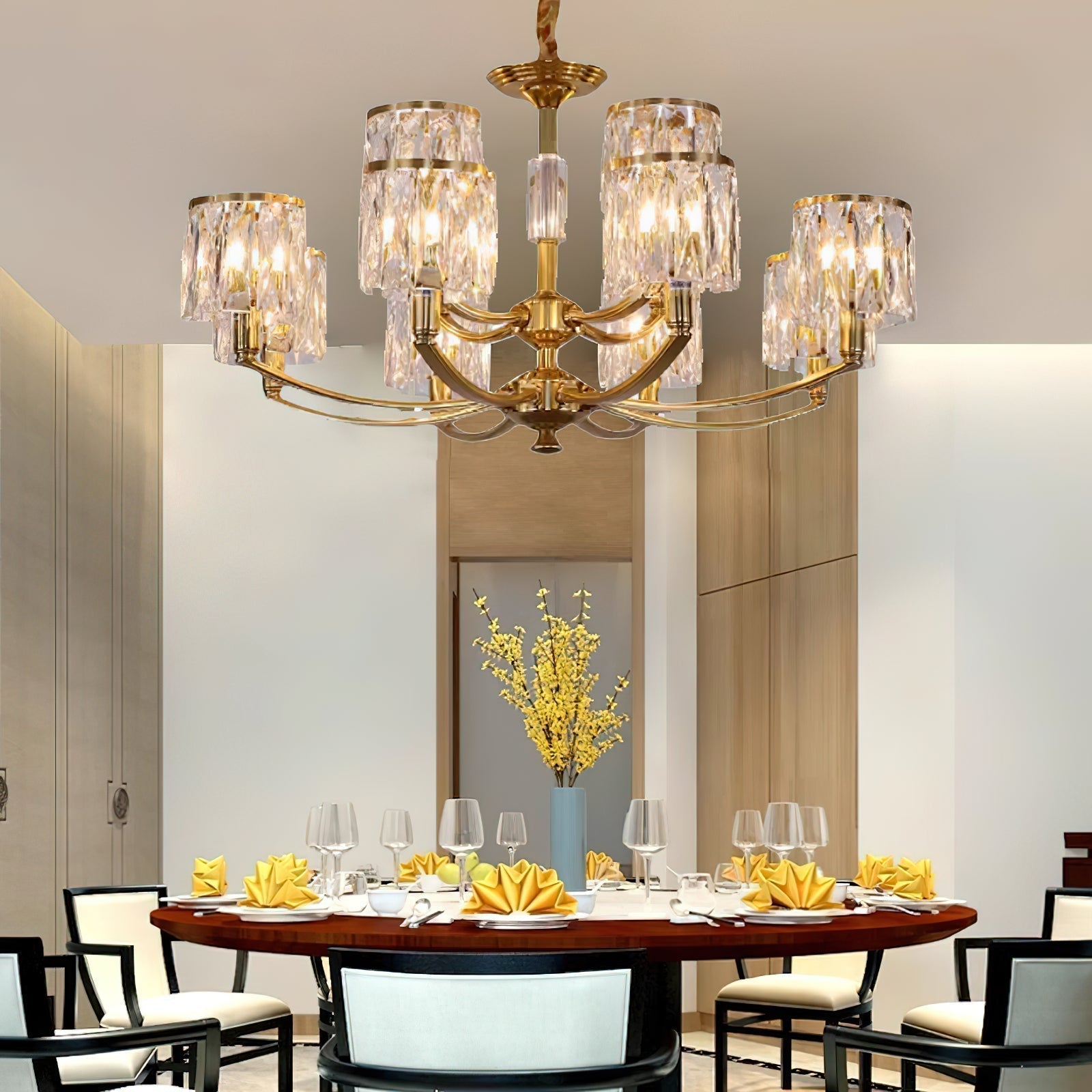 Amber Individual Creativity Column Brass Crystal Chandelier - Lamp Copper