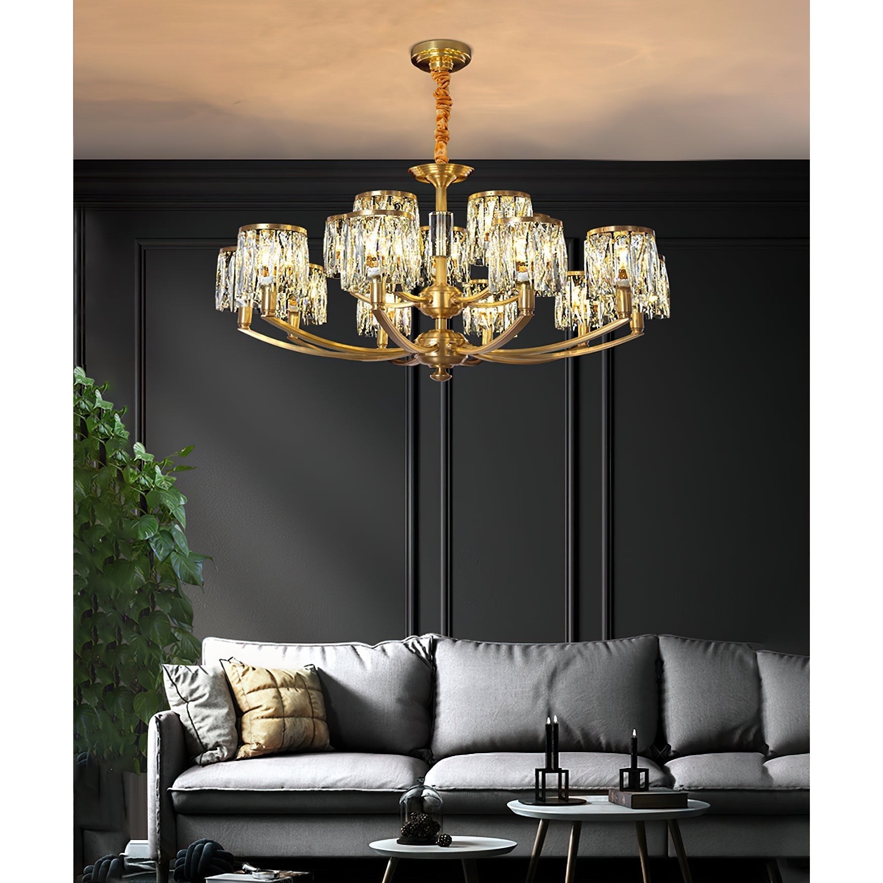 Amber Individual Creativity Column Brass Crystal Chandelier - Lamp Copper