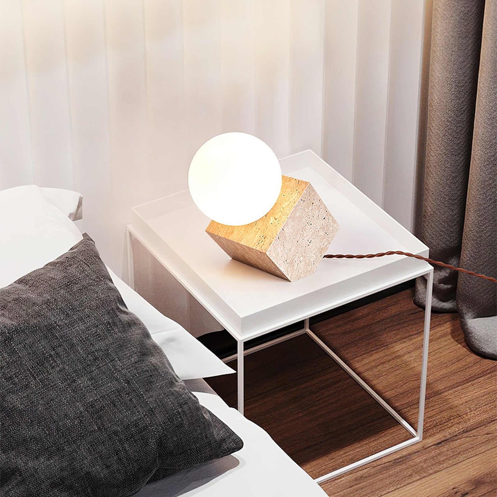 Cube Stone Table Lamp - Lamp Copper