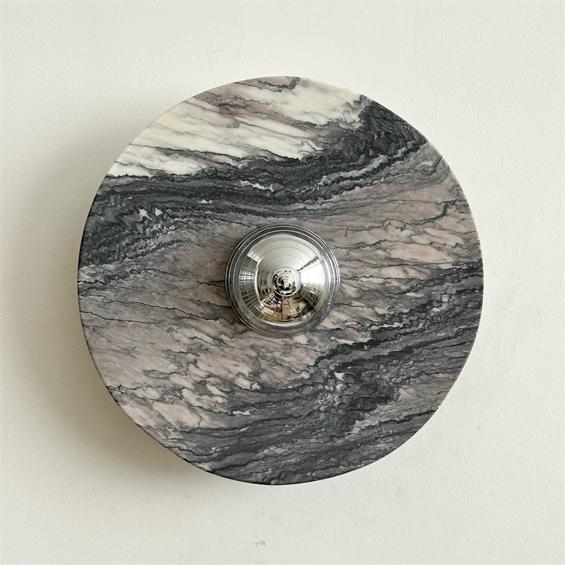 Zeno Modern Minimalist Round Chrome Marble Metal Wall Sconce - Lamp Copper