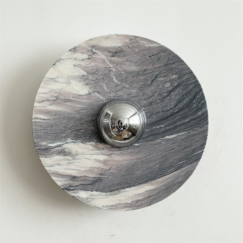 Zeno Modern Minimalist Round Chrome Marble Metal Wall Sconce - Lamp Copper